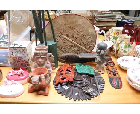Collection of assorted Ethnographic items to include Vases, Icons, Elephant opium Pipe etc 