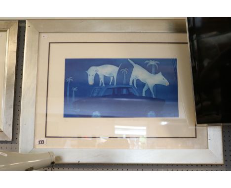 Framed limited edition print entitled 'Two Dogs unravelled travel' 4 of 20 signed indistinctly to bottom right 