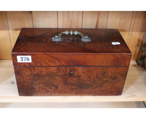 Georgian Mahogany fitted tea caddy with glass bowl and hinged lids and brass fittings 