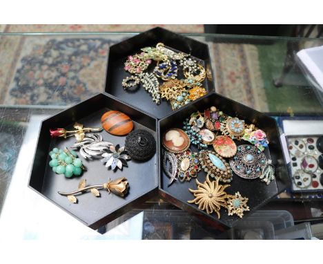 Collection of assorted Costume Jewellery to include Irish Bog Oak brooch with Harp design etc 