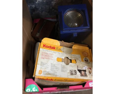BOX OF MISC. SPOT LIGHT, TELEPHONE, KODAK PRINTER , BOXED AMMETER