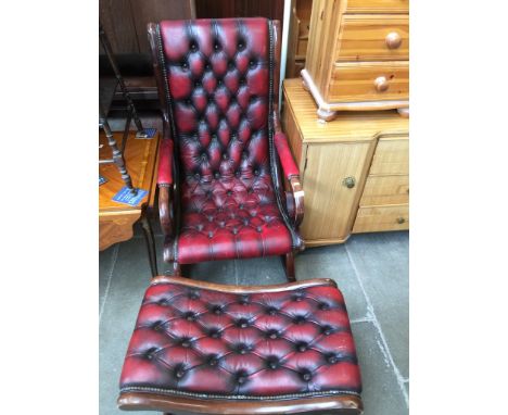 BUTTON LEATHER ROCKER AND STOOL