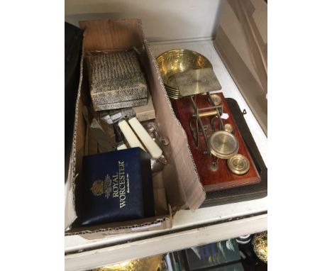 SCALES,, BOX OF CUTLERY ETC.       M2