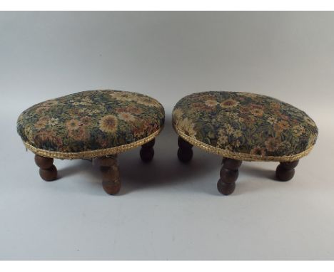 A Pair of Small Oval Bobbin Legged Stools, Each 27cm Long 