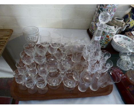 A Tray of Etched Glass Wares to Include Sherries, Whisky Glasses, Decanter etc 