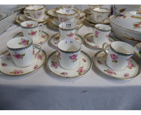 A Set of Six Rose Patterned Aynsley Coffee Cans and Saucers  