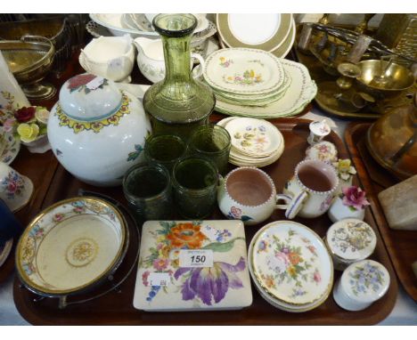 A Tray of Ceramic and Glassware to Include Lidded Boxes, Oriental Tea Caddy, Noritake Preserve Dish Etc