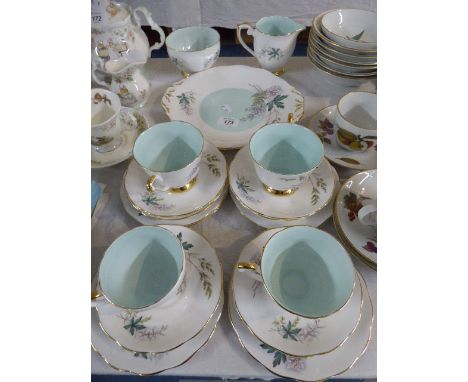 A Queen Anne Part Tea Set, Louise Pattern Comprising Four Trios, Two Side Plates and Saucers, Cake Plate, Sugar Bowl and Crea