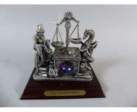 A Myth and Magic Pewter Figure Group on Wooden Plinth the Newest Dragon 