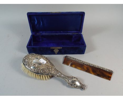 A Boxed Silver Mounted Hair Brush and Comb 