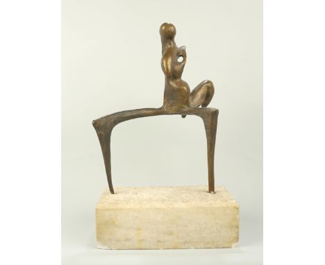 Ewald Brandt (1928 Hannover - 1983 ebd.), o.T., Bronze abstrakte Figur auf spinnenartigen Beinen, lose fixiert auf Marmorsock