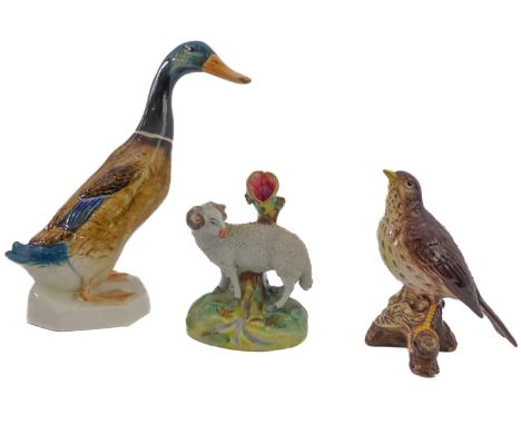 A large Beswick model of a mallard (902), restored at neck; a Beswick model of a mistle thrush (2308) and a mid-19th century 