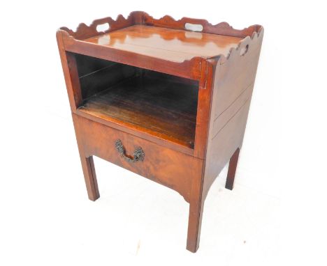 An 18th century mahogany step commode (minus tambour front); tray top style gallery above pull-out step and square legs (56cm