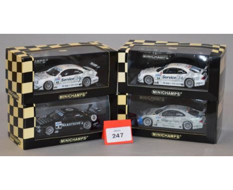 Minichamps. Four Mercedes Benz CLK DTM 2000 diecast model cars in 1:43 scale  including 430 003724, 430 003719, 430 003742 to