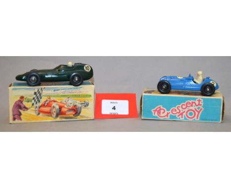 Two boxed Crescent Toys diecast model racing cars in 1:43 scale including 1288 Cooper Bristol and 1293 Vanwall. Overall model