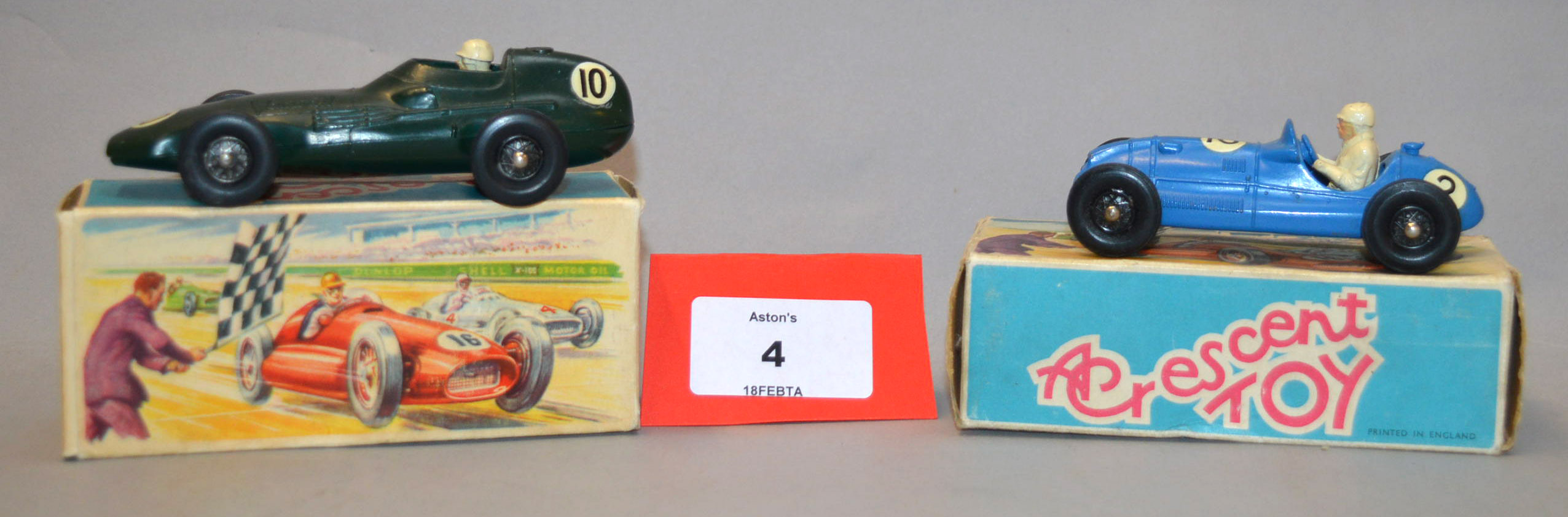 Two boxed Crescent Toys diecast model racing cars in 143 scale including 1288 Cooper Bristol and