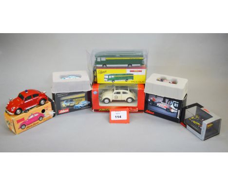 A quantity of boxed modern Schuco tinplate and diecast models in a variety of different scales including a 'Studio' 1936 Merc