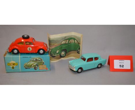 Spot-On 195 Volkswagen Rally Car in red with off white interior, grey steering wheel, figure driver, racing number '6' decals
