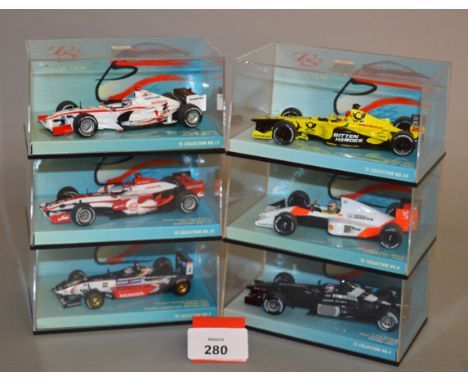 Minichamps. Six Honda diecast model Racing Cars in 1:43 scale from the TS Collection including a B-A-R Honda 2004 Concept Car