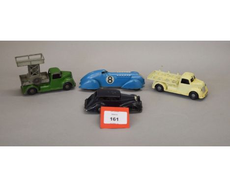 Four unboxed vintage  Chad Valley 'Wee-Kin' clockwork  diecast models including two trucks,a Tower Wagon and a Milk Delivery 