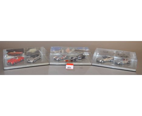 Minichamps. Three diecast model car Sets, each containing two cars in 1:43 scale, Mercedes Benz SLR History Set, Mercedes Ben