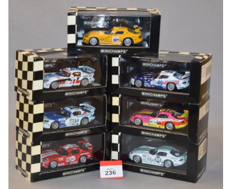 Minichamps. Seven Dodge Viper GTS-R diecast model cars in 1:43 scale including two Daytona 24 hrs 2000. All of the models are