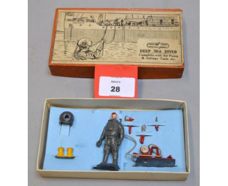 A boxed Crescent Toys 'Deep Sea Diver' set, including diver figure, helmet, airline and  pump together with tools, G+, appear