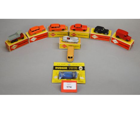 Six boxed Morestone miniature diecast models from the Modern/Mobile Vehicle Series, including #7 Mercedes Benz Racer GMW, #11