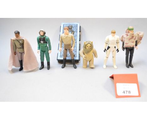 Six Kenner Star Wars 3 3/4" action figures, all 'last 17': Lando Calrissian General Pilot, missing blaster; Luke Skywalker in