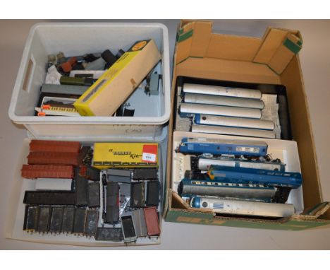 OO gauge. A good mixed lot of kit built and Peco rolling stock and one engine, conditions vary (viewing essential). Together 