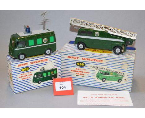 Two Dinky Supertoys, both BBC models: 968 BBC TV Roving Eye Vehicle in green and grey with cameraman and camera and detachabl