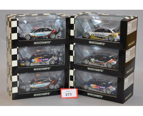 Minichamps. Six Audi A4 DTM diecast model cars in 1:43 scale. All of the models are limited editions, five limited to 1008, t