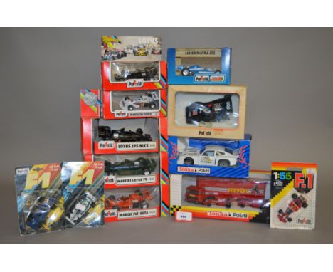 A quantity of boxed and carded Polistil diecast racing car models, in scales from 1:32 to 1:55, including a Tonka Polistil F1