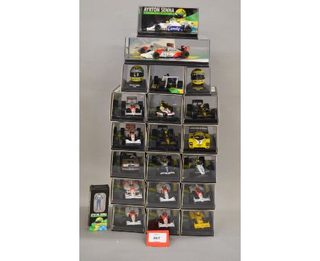 Seventeen boxed diecast 1:43 scale models from the 'Ayrton Senna Racing Car Collection'  together with a boxed VC Models F1 S