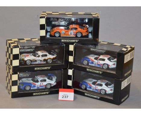 Minichamps. Five Dodge Viper GTS-R diecast model cars in 1:43 scale including one from the Le Mans 24hrs 1999. All of the mod