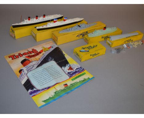 Six boxed items from the vintage Tri-ang Minic Ships range including M701 RMS Caronia, M703 RMS Queen Mary, M704 SS United St