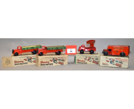 Four boxed Brimtoy 'Pocketoy' clockwork van and truck models, of plastic and or tinplate construction, including 2 x 9/510 LW