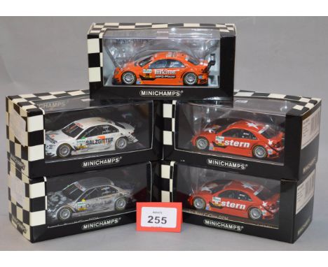 Minichamps. Five Mercedes C- Class DTM  diecast model cars in 1:43 scale including 400 063518 (L.Ed. 1104),  400 083805 (L.Ed