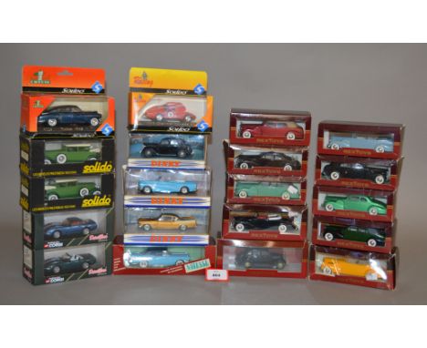 Twenty boxed diecast models of American cars  in 1:43 scale by Solido, Rextoys and others. Overall models appear G+ in P to G