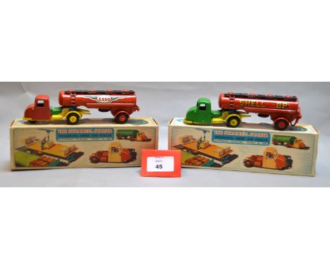 Two boxed Crescent Toys #1276 Scammell Scarab Mechanical Horse and Tanker Trailer diecast models, one in 'Esso'  livery with 