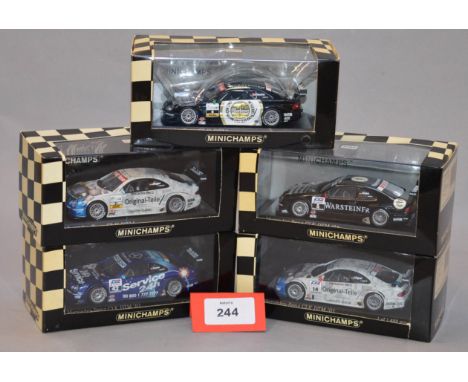 Minichamps. Five Mercedes CLK Coupe diecast model cars in 1:43 scale  including 400 013105 (L.Ed. 1632), 400 013714 (L.Ed. 14