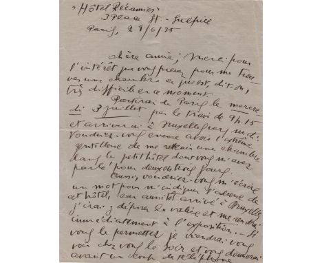 MIRO JOAN: (1893-1983) Spanish Artist. An early A.L.S., Miro, two pages, 4to, Paris, 29th June 1935, to [Alice Frey] ('Chere 