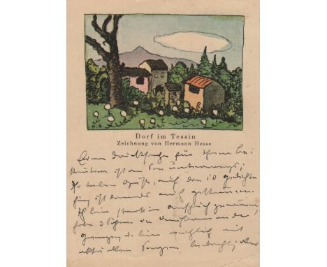 HESSE HERMANN: (1877-1962) German-Swiss Poet & Novelist, Nobel Prize winner for Literature, 1946. A.L.S., H Hesse, on two sid