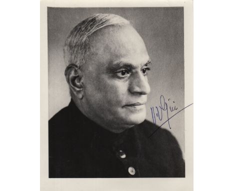 GIRI V. V.: (1894-1980) Indian President 1969, 1969-74. Signed 4.5 x 5.5 photograph of Giri in a semi-profile head and should