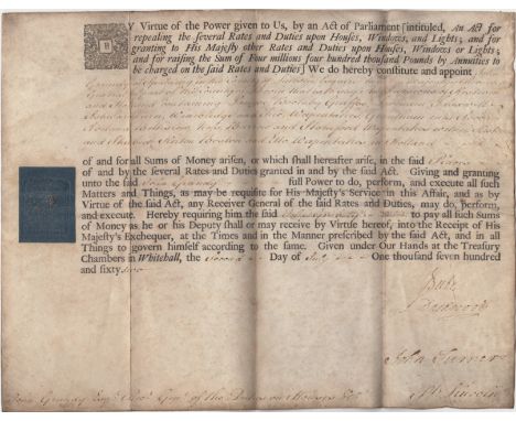 BUTE EARL OF: (1713-1792) British Prime Minister 1762-63. A rare D.S., Bute, one page (vellum), oblong folio, Treasury Chambe