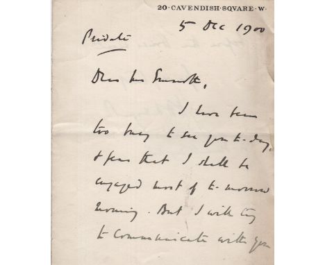 ASQUITH H. H.: (1852-1928) British Prime Minister 1908-16. A.L.S., H. H. Asquith, two pages, 8vo, Cavendish Square, London, 5