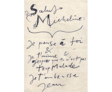 TINGUELY JEAN: (1925-1991) Swiss Sculptor. An attractive, brief A.L.S., Jean, one page, 8vo, n.p., n.d., to Micheline, in Fre