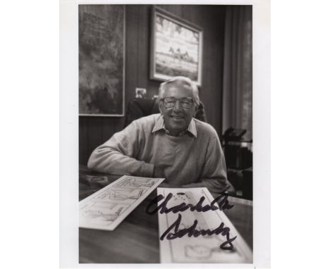 SCHULZ CHARLES M.: (1922-2000) American Cartoonist, creator of the Peanuts comic strip featuring Snoopy. Signed 8 x 10 photog