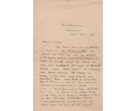 KIPLING RUDYARD: (1865-1936) English Author, Nobel Prize winner for Literature, 1907. A.L.S., Rudyard Kipling, two pages, 8vo