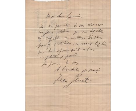 GENET JEAN: (1910-1986) French Novelist, Playwright &amp; Poet. A.L.S., Jean Genet, one page, small 4to, n.p., n.d., to Monsi